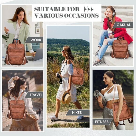 Women Backpack Purse PU Leather Waterproof Multiple Pockets Adjustable Straps main image 5